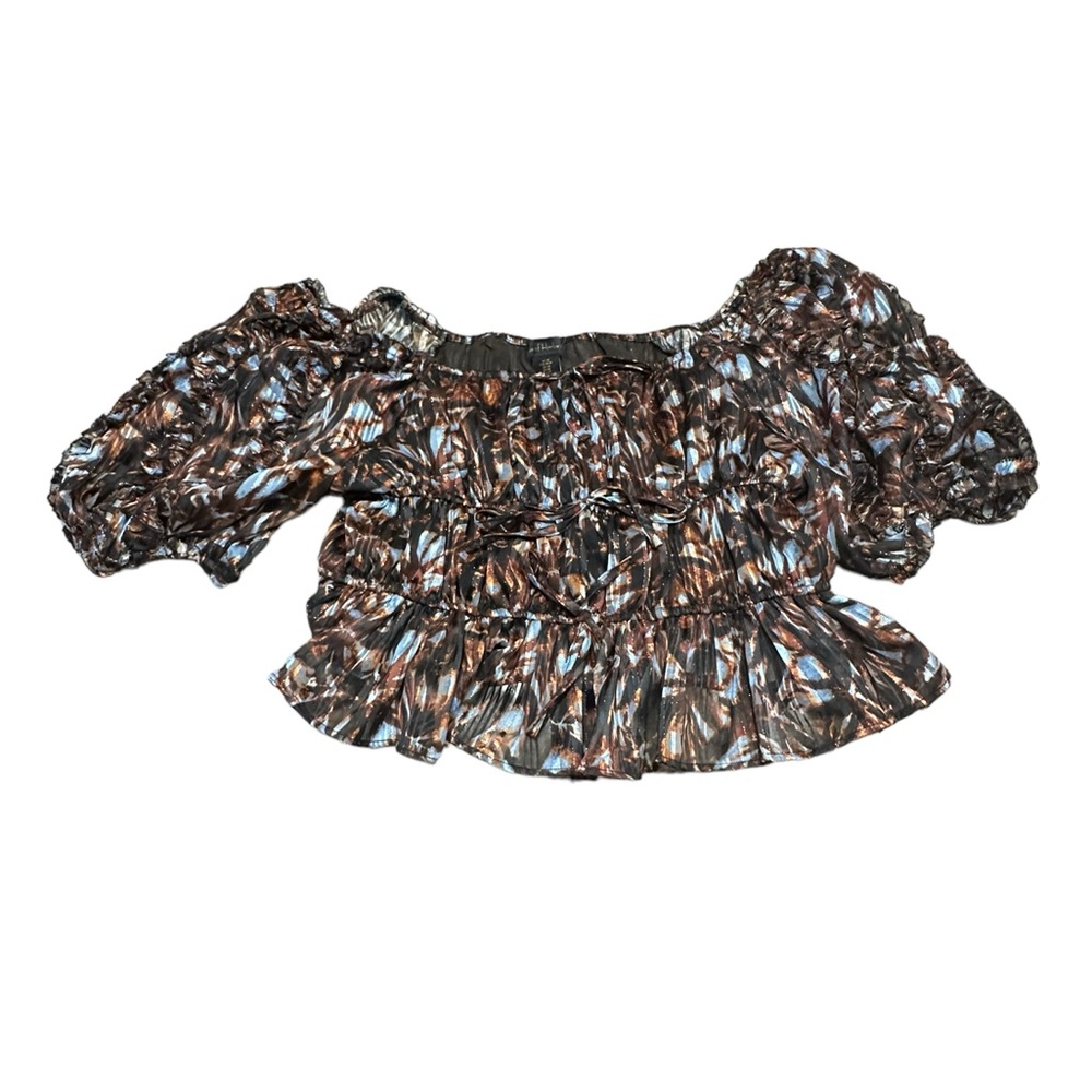 House of Harlow 1960 Boho Brown and Blue Crop Top